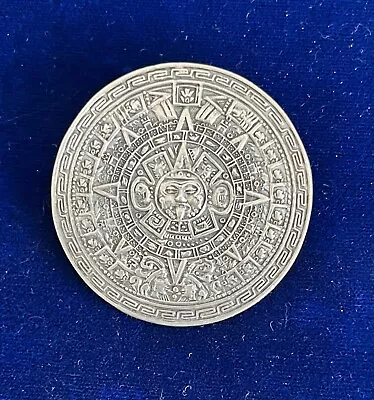 Vintage Mayan Aztec Sun Calendar Brooch Pin MEXICO 925 Sterling Silver - 1 3/4  • $22