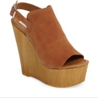 Steve Madden Brandey Wedge Platform Brown Suede Peep Toe Made In Italy Size 9 • $45