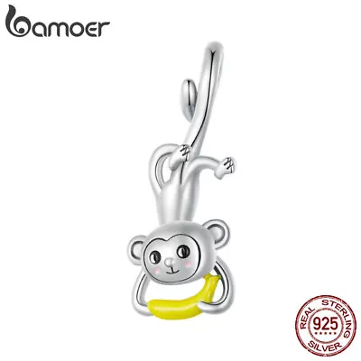 Bamoer 925 Sterling Silver Monkey Banana Necklace Pendant Bracelet Charm Bead  • $13.19