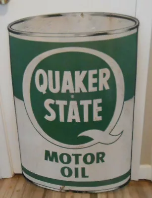 Rare Vintage Quaker State Die Cut OIL CAN Advertising Reflective METAL SIGN • $1495