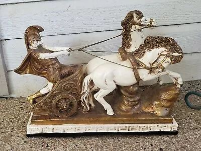 Vintage Medieval Times ROMAN GLADIATOR Chariot Horses Lge 14  Sculpture M.A.S. • $98