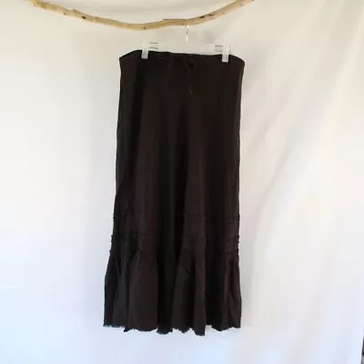 Old Navy Long Modest Linen Blend Brown Ruffle Maxi Skirt Size 8 Low Waist Skirt • $20