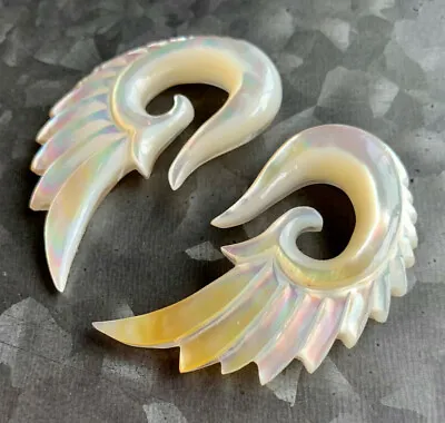 PAIR Mother Of Pearl Angel Wing Tapers Plugs Expanders Angelic Organic Gauges • $29.95