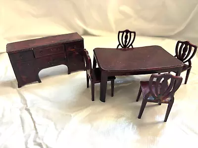 Vintage Dining Table 4 Chairs & Buffet Plastic Dollhouse Miniature Furniture • $9.99