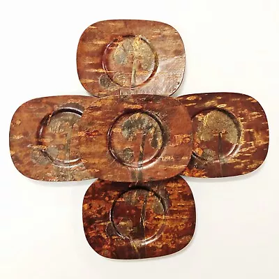 Japanese Wooden Coaster Set Plates Cherry Bark Sakura Kabazaiku Oban Koban Shape • $38.42