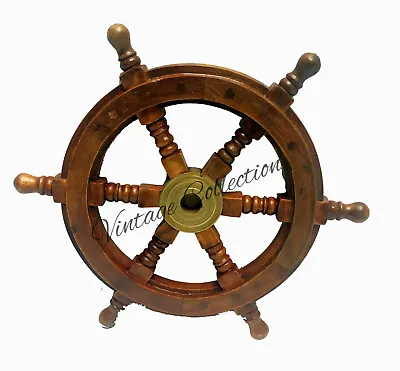 £30.24 • Buy 12 Brass Nautical Wooden Ship Steering Wheel Pirate Décor Wood Fishing Wall Boat