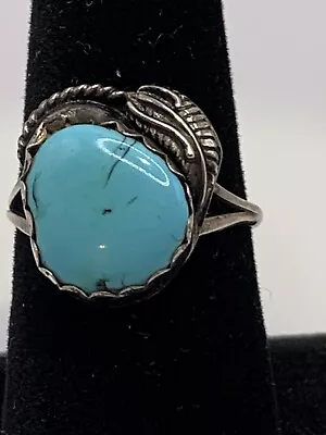 Vintage STERLING SILVER TURQUOISE RING  GORGEOUS MORENCI STONE SIZE 8.5 • $50