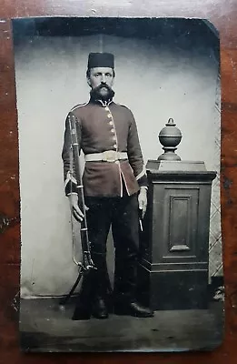 Fine Tinted British Tintype Photo Military Man Uniform Rifle Gun Anglo Zulu War • $10.50