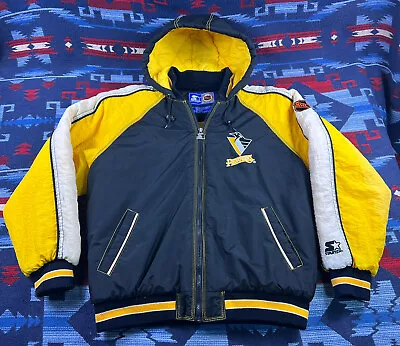 Vintage Starter Jacket Mens Large Pittsburgh Penguins Puffer Coat 90s Logo NHL • $58.49