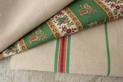 Vintage French Fabrics Antique Material PROJECT BUNDLE Homespun Check C1850 • $65