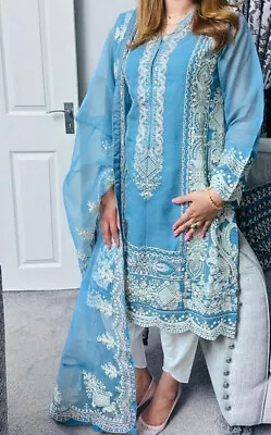 Indian Pakistani Women Designer Sapphire 3 Piece Stitched Suit Dress Eid • £55