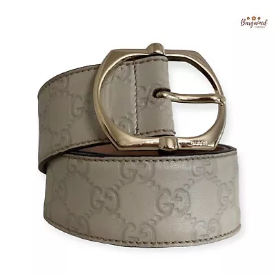 Authentic Gucci Cream GG Embossed Signature Leather Gold Pin Buckle Belt 85/34 • $325