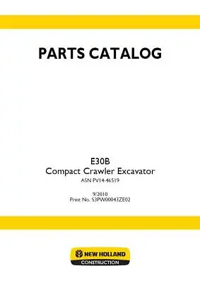 New Holland E30b Compact Crawler Excavator Parts Catalog • $101