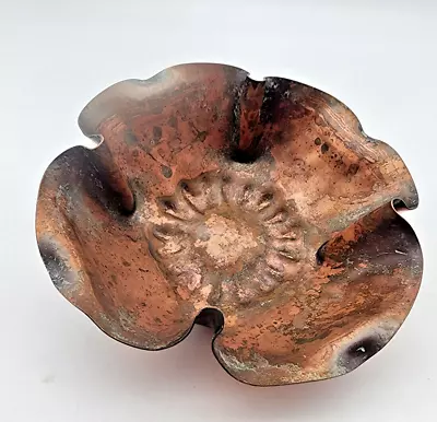 Vintage Gregorian Solid Copper Hand Hammered Flower Blossom Tray Made In The USA • $22.99