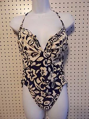 Womens Via Marina Swimsuit - One Piece - Size 12 - Blue Gold White • $7