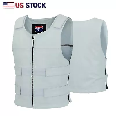 WHITE Men Bullet Proof Style Leather Motorcycle Vest Bikers Tactical #11643WHITE • $69.99