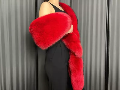 Real Fur Shadow Blue Fox Red Stole With 2 Tails (Saga Furs) Unisex • $250