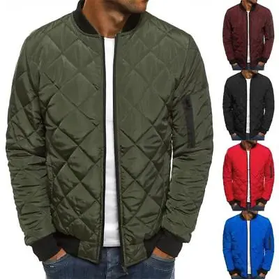 Men Quilted Padded Puffer Jacket Casual Zip Up Winter Warm Outwear Coat • $10.80