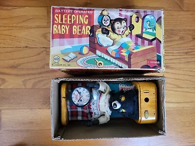 VINTAGE BATTERY-OP TIN-LITHO TOY SLEEPING BABY BEAR WITH THE BOX Ships Fast  • $134.99