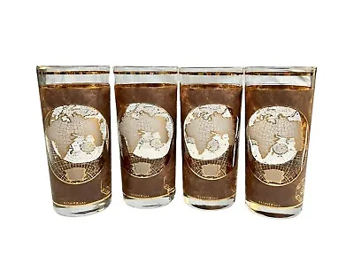 Culver Vtg MCM Old World Map Atlas Set Of 4 HighBall Glasses 22k Gold Accents • $84.99