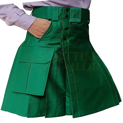 Scottish Handmade Green Tactical Duty Kilt Utility Kilt Hybrid Custom Kilts • $133.35