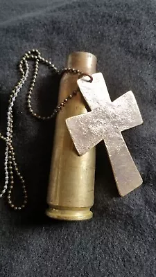 20mm Vulcan Cannon Hammered Brass Christian Cross Crusader Pendant Molon Labe 2A • $25