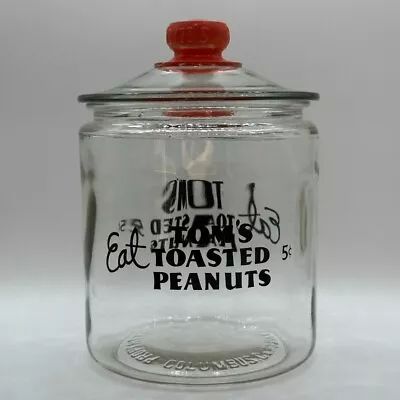 Vintage Eat Tom's Toasted Peanuts Glass Canister Jar Counter Display • $109