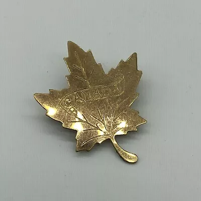 Vintage Gold Tone Maple Leaf Pin Brooch Jewelry Metal Etched Autumn Canada • $9