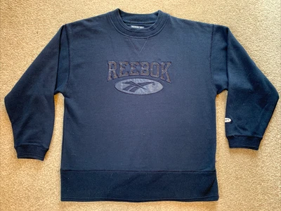 £0.99 • Buy Vintage Reebok Sweatshirt Spell Out Big Logo Navy Woman’s Size 12 