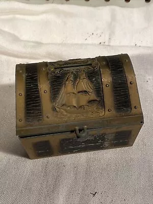 Vintage Metal Toy Souvenir Bank Pirate Treasure Chest 4”x3” Ship Crossbones • $14.95