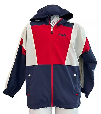 Men's Large Hooded Fila Jacket Windbreaker Lightweight Red White Blue NWT • $49.99