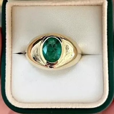 3Ct Oval Simulated Green Emerald Men's Wedding Ring Band 14K Yellow Gold Plated • $102.47