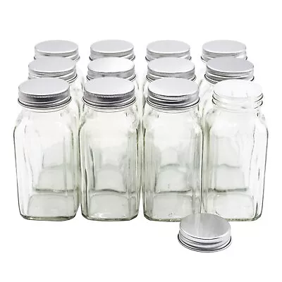 12 Pieces Of French Square Glass Spice Bottles 6 Oz Spice Jars With Silver Me... • $22.58