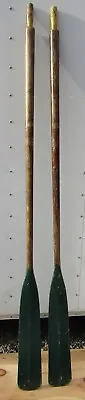 Pr. Antique VINTAGE Wood Oars 77  Long ~ Green Paint & Wood Finish • $185