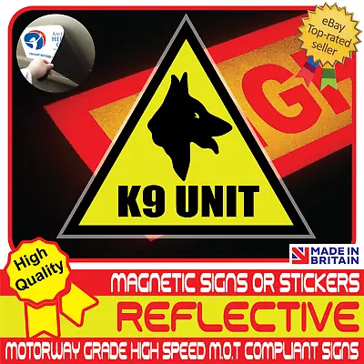 K9 Unit Dog Car Van Reflective Yellow Magnetic Sign Or Vehicle Sticker High Vis • £9.99