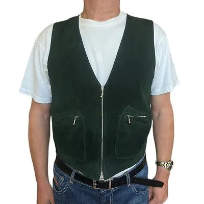 Shaver Lake Green Suede Vest With Pockets Western Waistcoat Size Men's L • $39