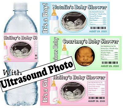 30 Baby Shower Favors Water Bottle Labels Ultrasound Photo Glossy Party Favors • $8.99