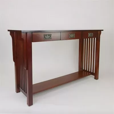 Wayborn Mission Console Table 50Wx16Dx30 H Three Drawer Wooden In Medium Brown • $493.99