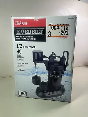 Everbilt 1/2 HP Submersible Aluminum Sump Pump With Vertical Float Switch • $89.99