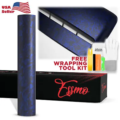 ESSMO PET Marble Forged Matte Carbon Fiber Royal Blue Car Vehicle Vinyl Wrap • $14