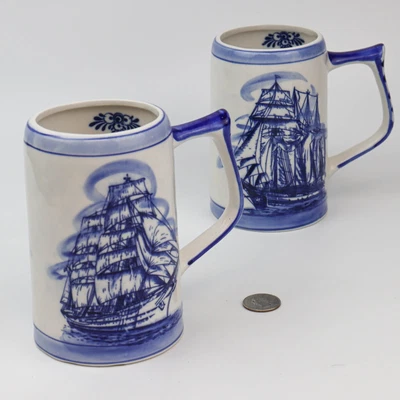 $20 • Buy 16oz. Royal Delft Hand-painted Sailing Ship Stein Mugs
