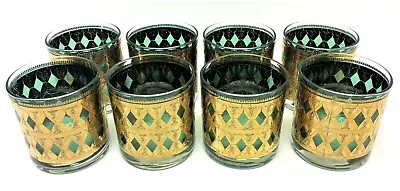 8 Vintage West Virginia Glass Co Rainier 22K Gold Green Whiskey Glasses Tumblers • $232