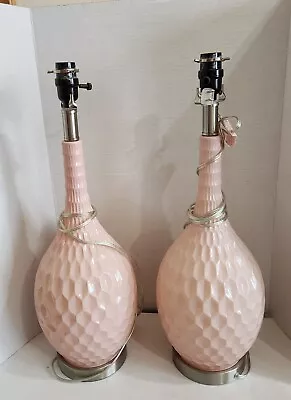 MCM Mid Century Modern Pair Of Light Pink Glass Lamps 23 Tall X 8  • $60