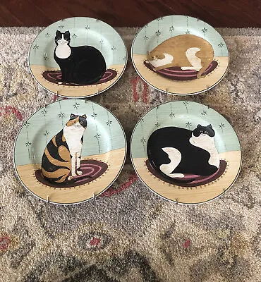 Warren Kimble Cat Collection Sakura Oneida Fat Cat Salad/Dessert Plates Set Of 4 • $24.99