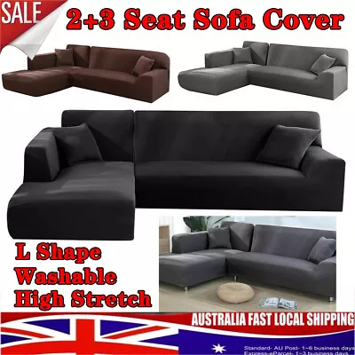 Stretch Elastic Couch Sofa L Shape Lounge Covers 3+2 Seater Cover Slipcover NEW • $36.89