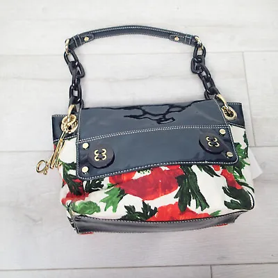  Milly Floral Poppy Black Patent Chain Bag Handbag Purse Tote Shoulder • $74.95
