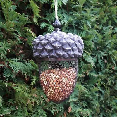 25cm Hanging Acorn Garden Wild Bird Peanut Feeder With Pewter Finish • £7.95