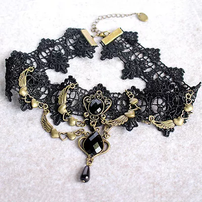 Vintage Black Lace Choker Bib Necklace Women Ladies Steampunk Retro Gothic Party • $1.87