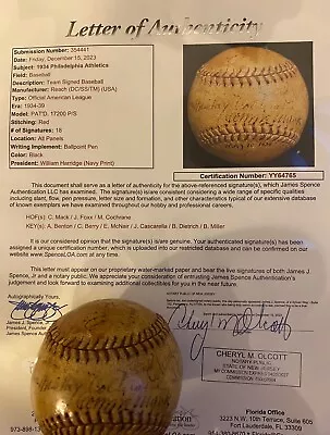 Autographed Baseball Jimmie Foxx Connie Mack Mickey Cochrane  JSA Letter • $799.99