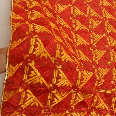 Sanskriti Vintage Dupatta Blend Silk Red Handmade Bagh Phulkari Ooak Stole • $95